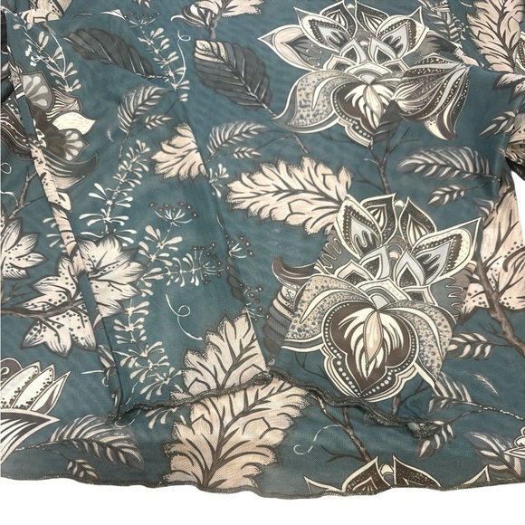 Blue B Mesh Top Size L Teal Long Sleeve Mock Neck Back Keyhole Button Closure - Picture 4 of 12